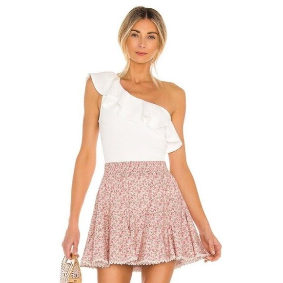 Show Me Your Mumu Ophelia Ruffle One Shoulder Bodysuit in White. Size small - Picture 1 of 4